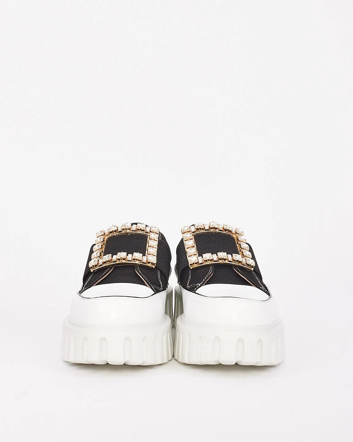 Roger Vivier Black Canvas Go Thick Strass Buckle Slip On Sneakers - 37