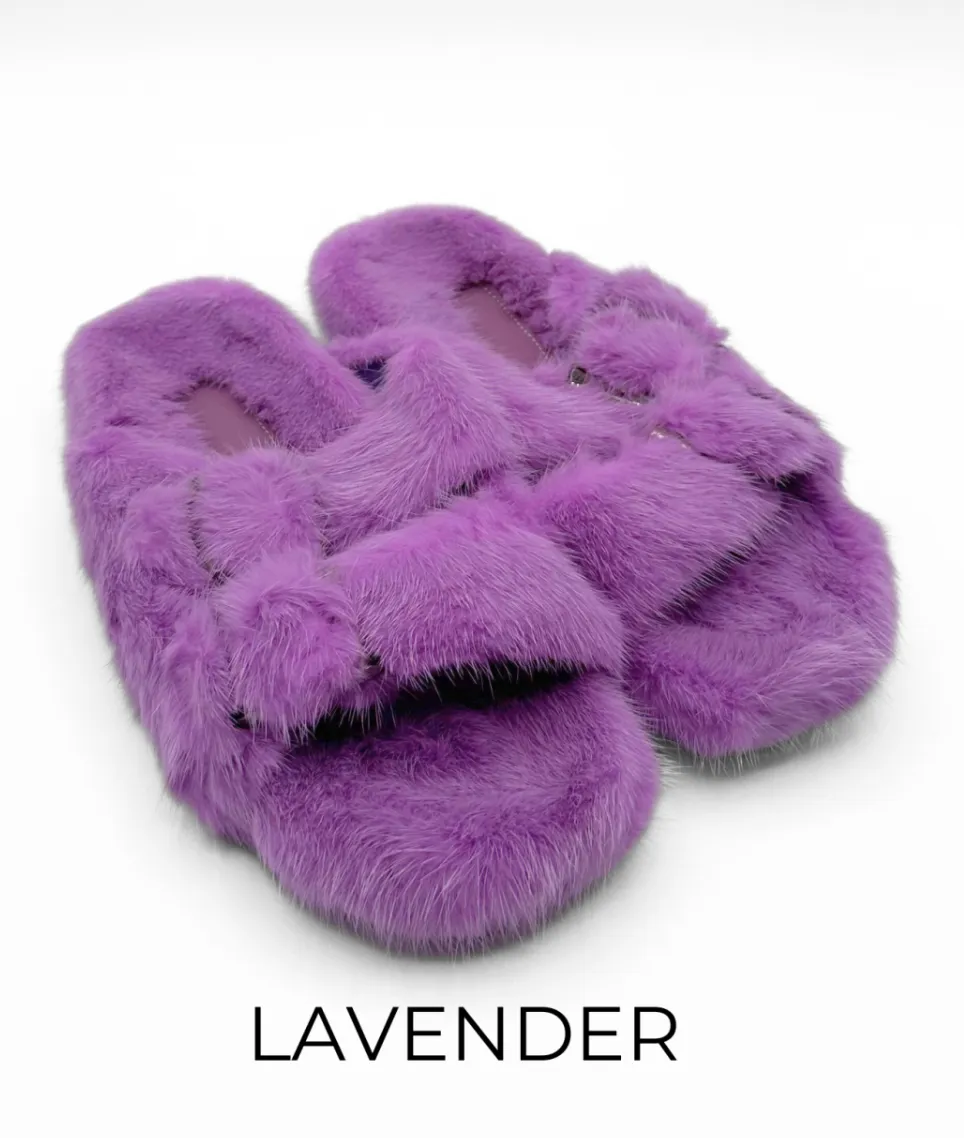 Slides, Open Toe Luxury Mink Shoes - Linda Richards - Style MKS01