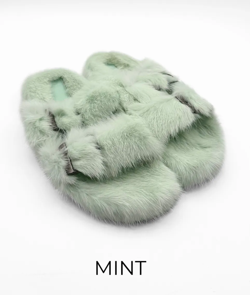 Slides, Open Toe Luxury Mink Shoes - Linda Richards - Style MKS01