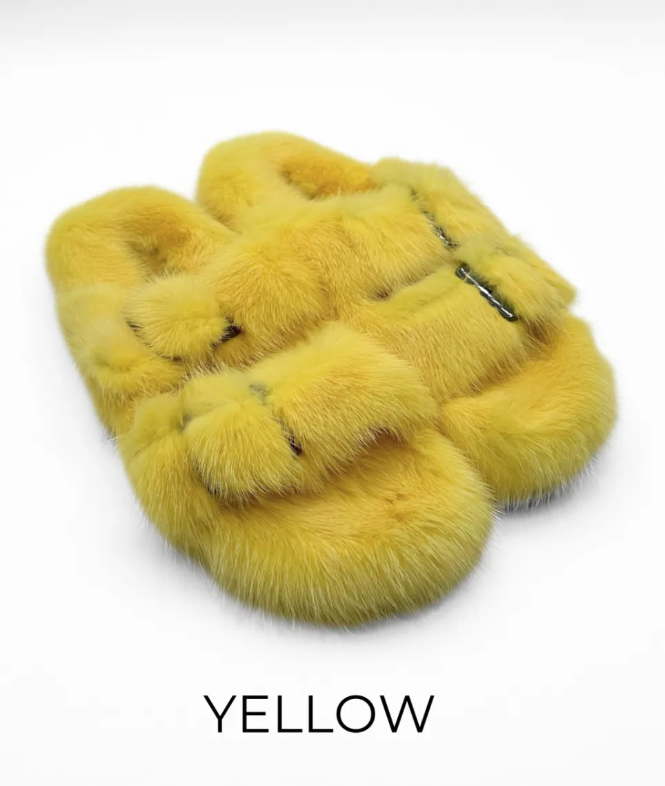 Slides, Open Toe Luxury Mink Shoes - Linda Richards - Style MKS01
