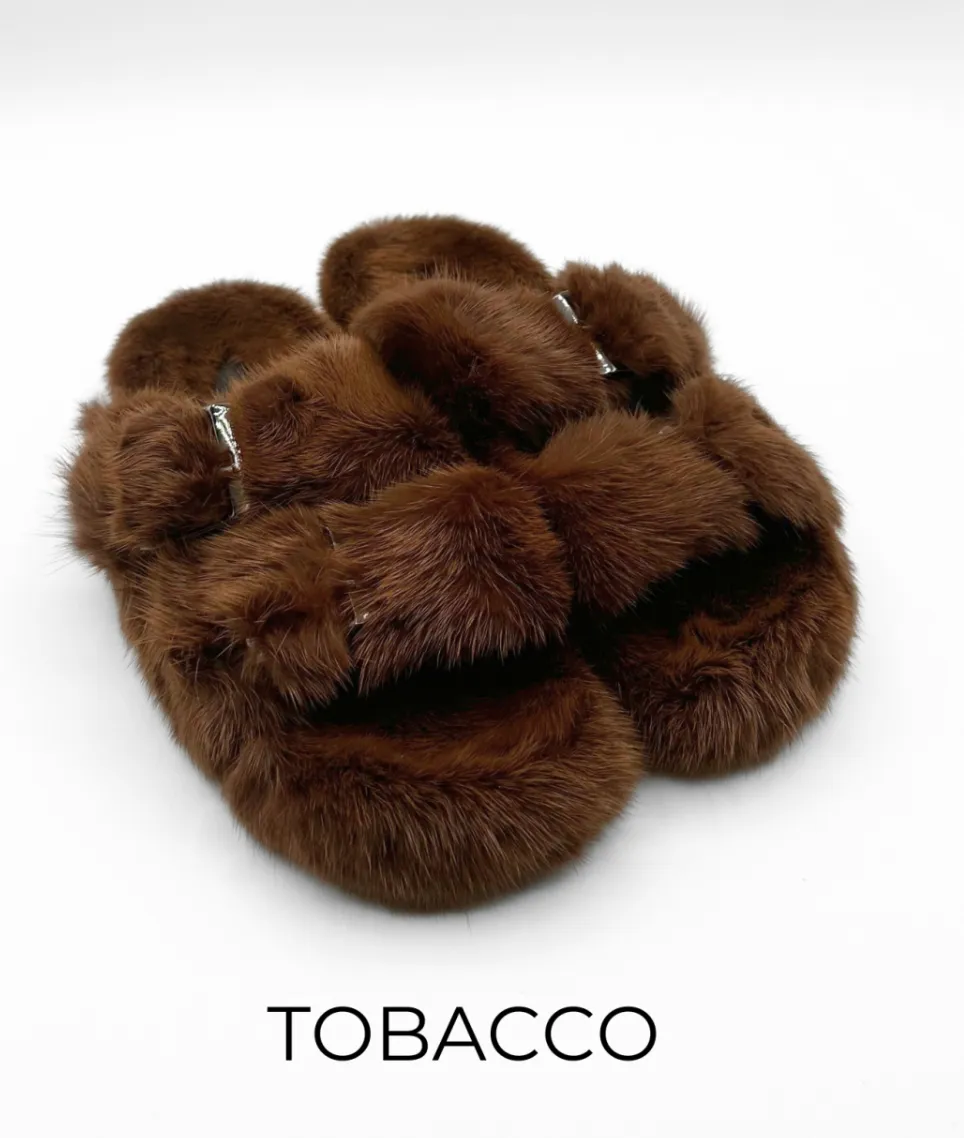 Slides, Open Toe Luxury Mink Shoes - Linda Richards - Style MKS01