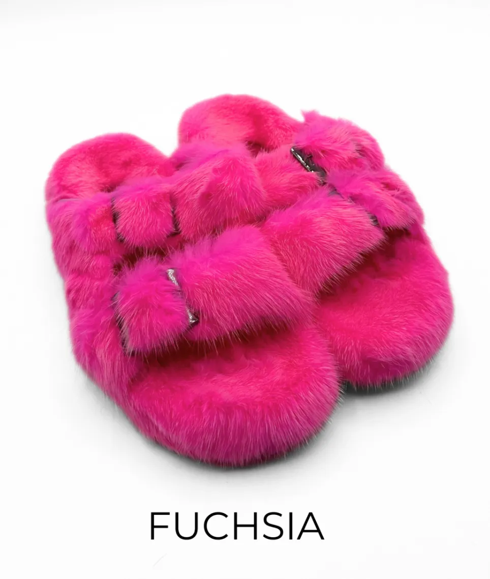 Slides, Open Toe Luxury Mink Shoes - Linda Richards - Style MKS01