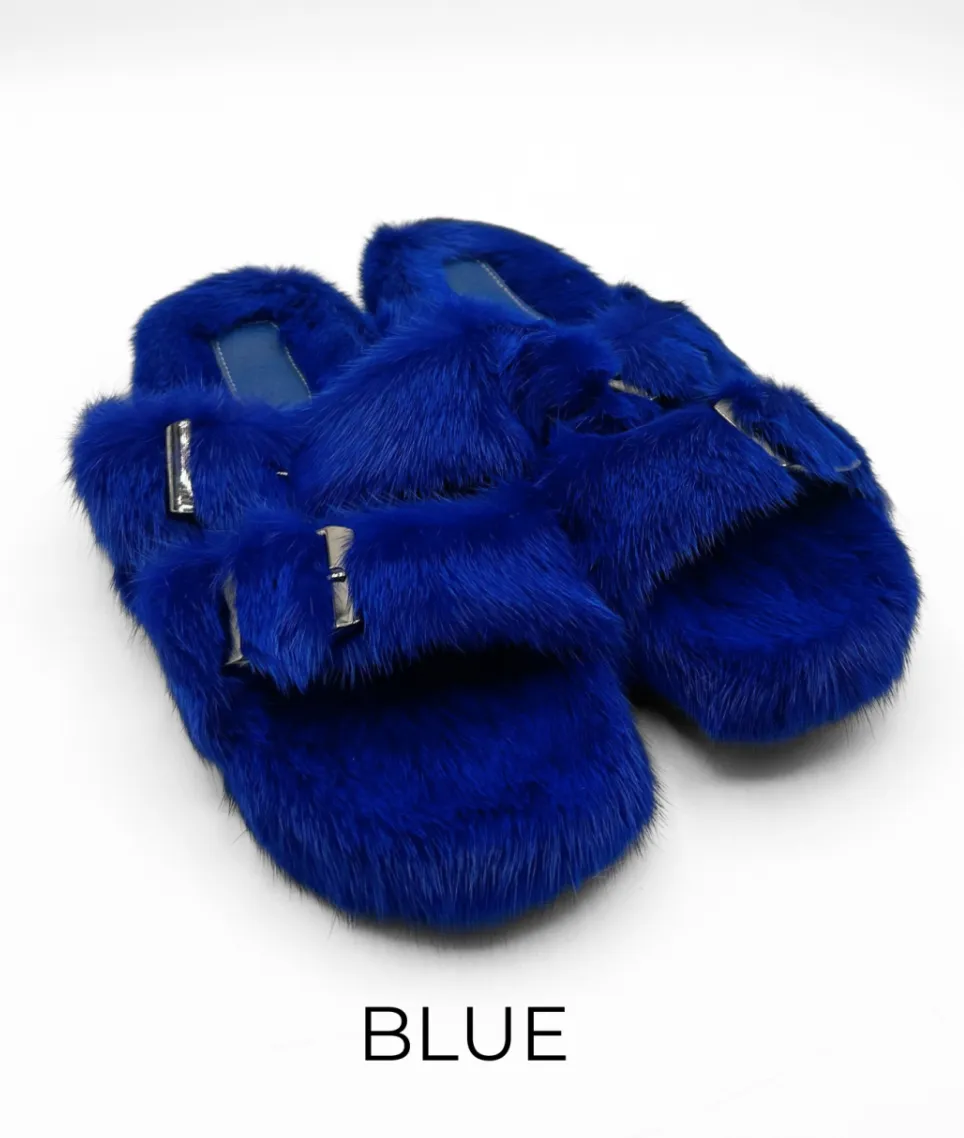 Slides, Open Toe Luxury Mink Shoes - Linda Richards - Style MKS01