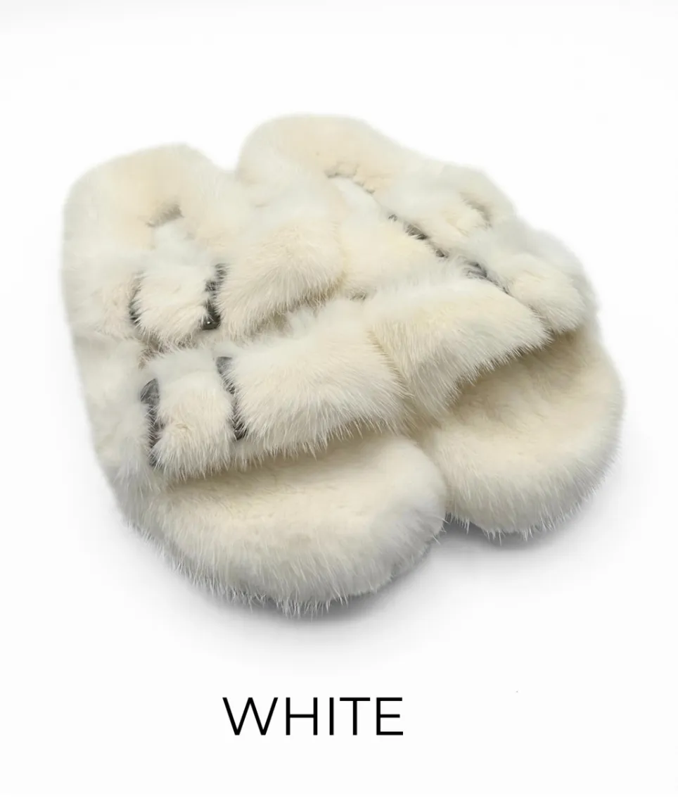 Slides, Open Toe Luxury Mink Shoes - Linda Richards - Style MKS01
