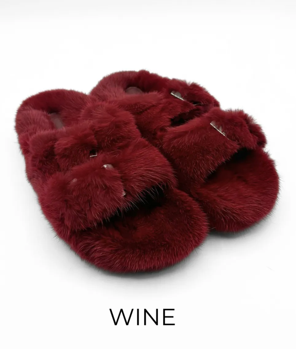 Slides, Open Toe Luxury Mink Shoes - Linda Richards - Style MKS01
