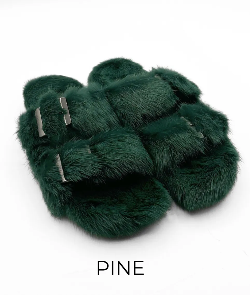 Slides, Open Toe Luxury Mink Shoes - Linda Richards - Style MKS01