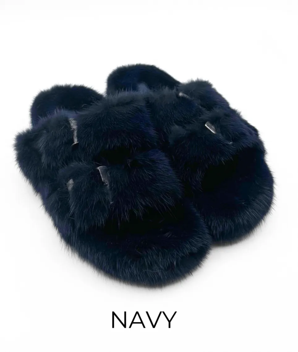 Slides, Open Toe Luxury Mink Shoes - Linda Richards - Style MKS01