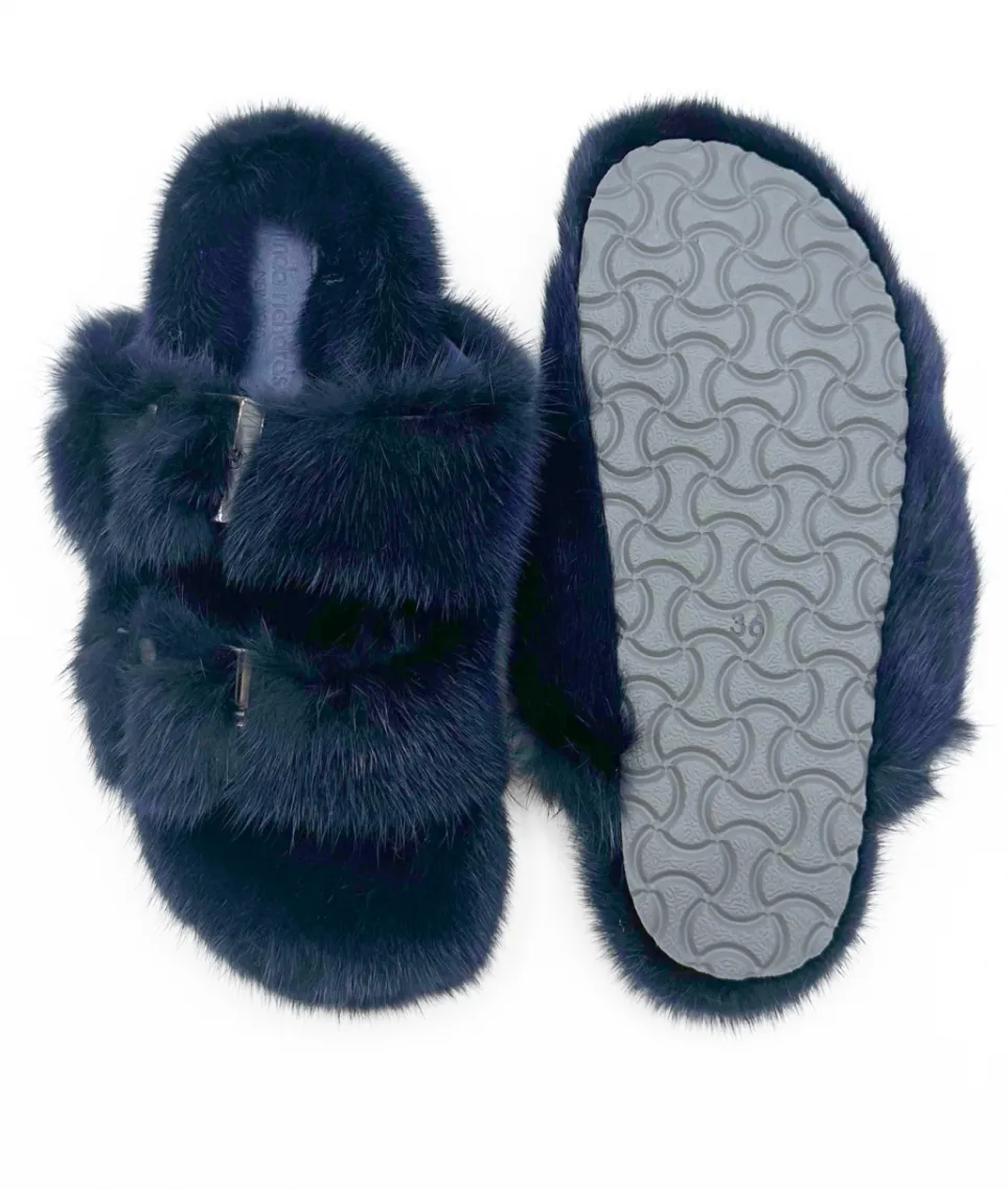 Slides, Open Toe Luxury Mink Shoes - Linda Richards - Style MKS01