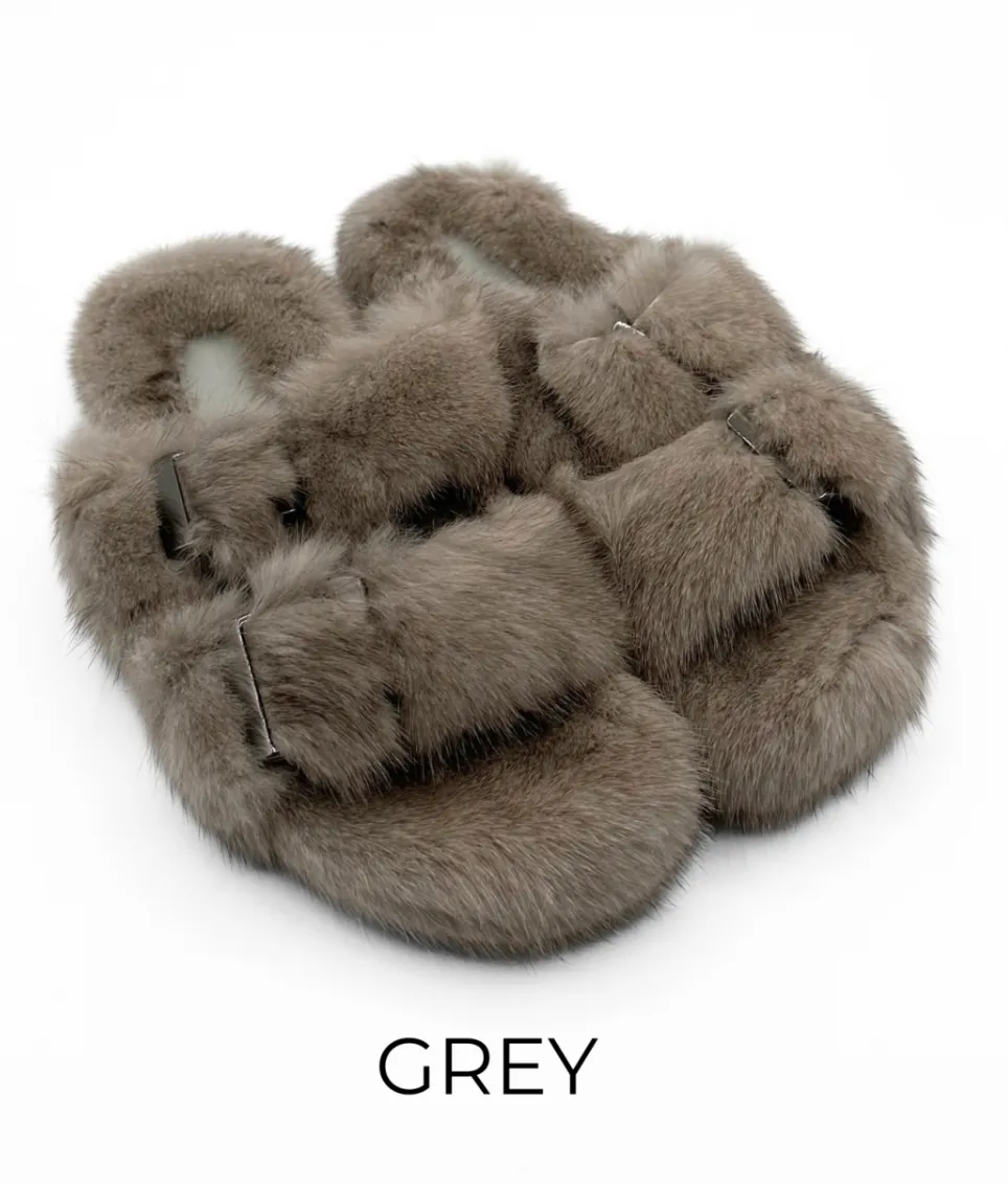 Slides, Open Toe Luxury Mink Shoes - Linda Richards - Style MKS01