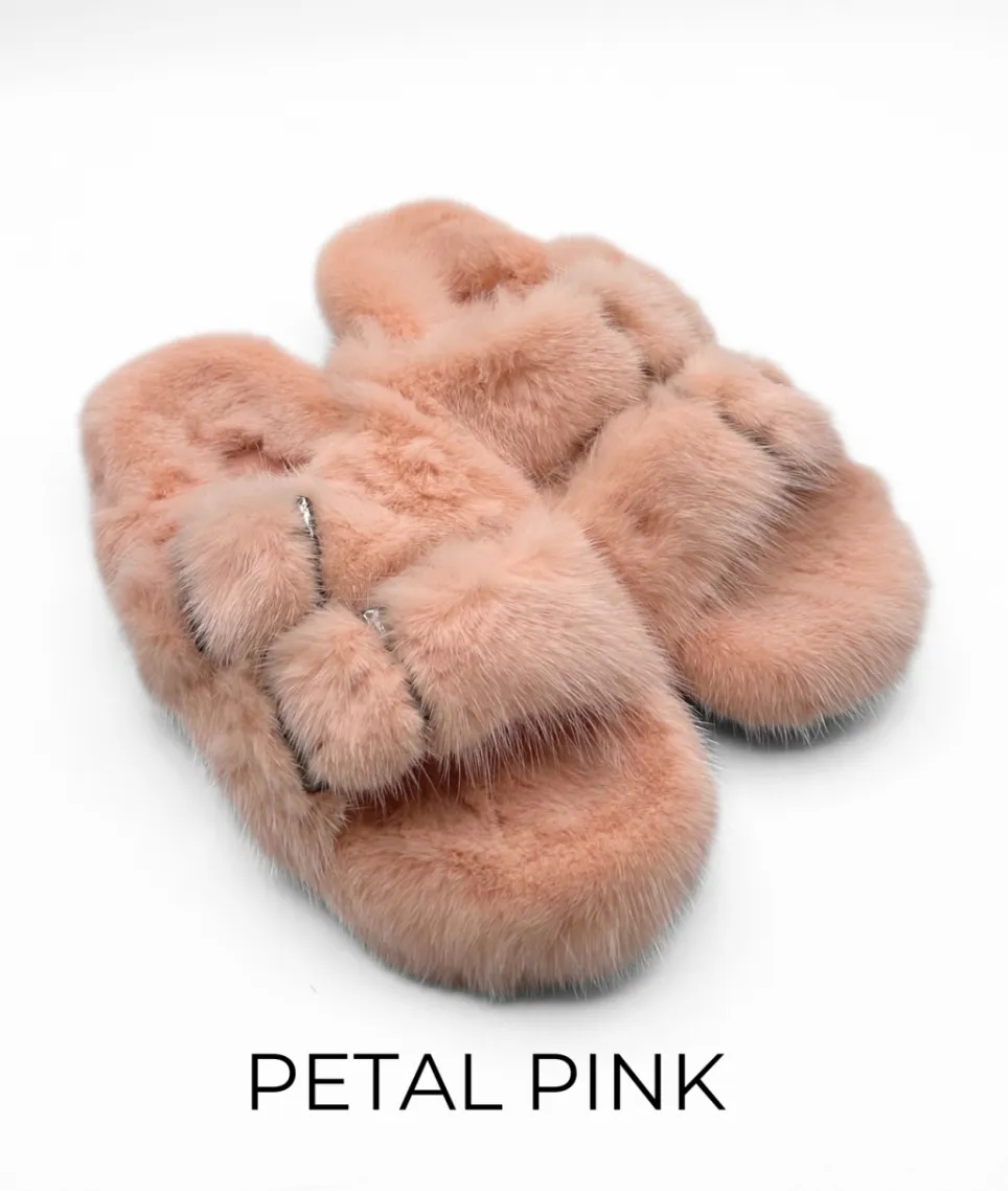 Slides, Open Toe Luxury Mink Shoes - Linda Richards - Style MKS01
