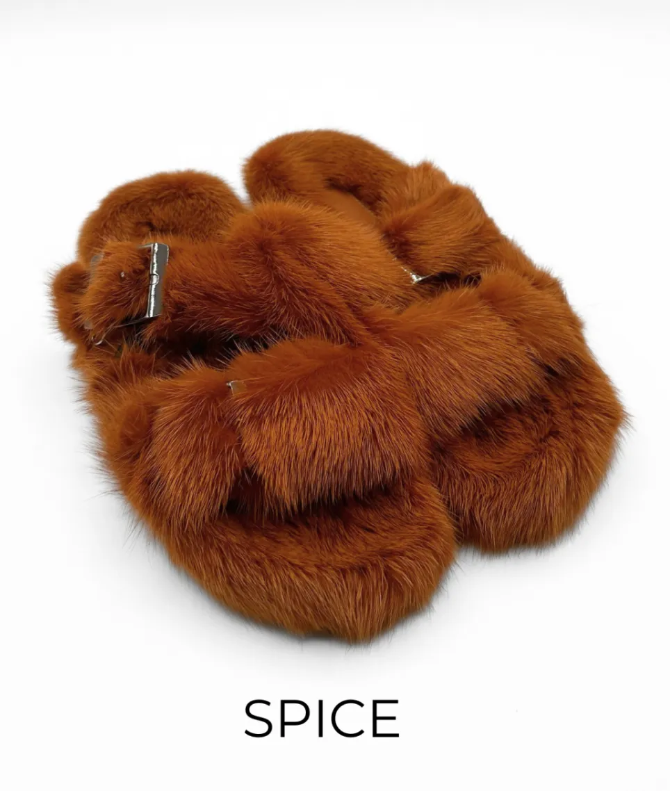 Slides, Open Toe Luxury Mink Shoes - Linda Richards - Style MKS01