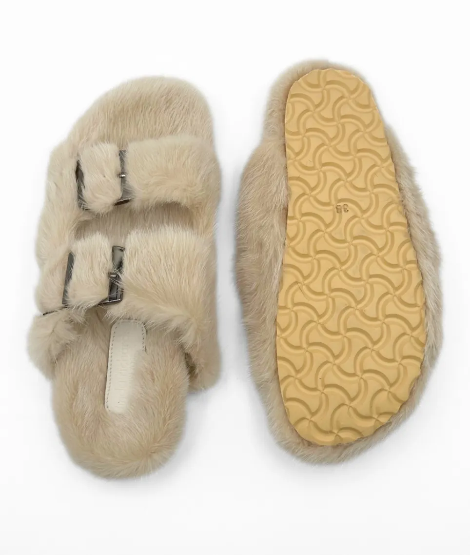 Slides, Open Toe Luxury Mink Shoes - Linda Richards - Style MKS01