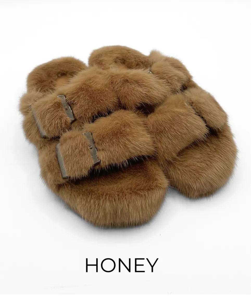 Slides, Open Toe Luxury Mink Shoes - Linda Richards - Style MKS01