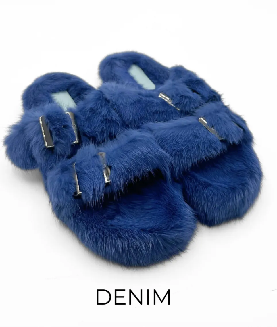 Slides, Open Toe Luxury Mink Shoes - Linda Richards - Style MKS01
