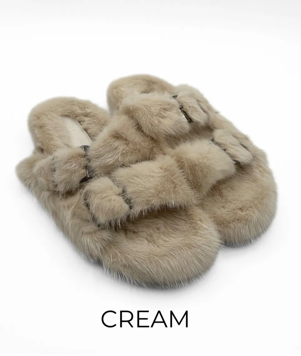 Slides, Open Toe Luxury Mink Shoes - Linda Richards - Style MKS01
