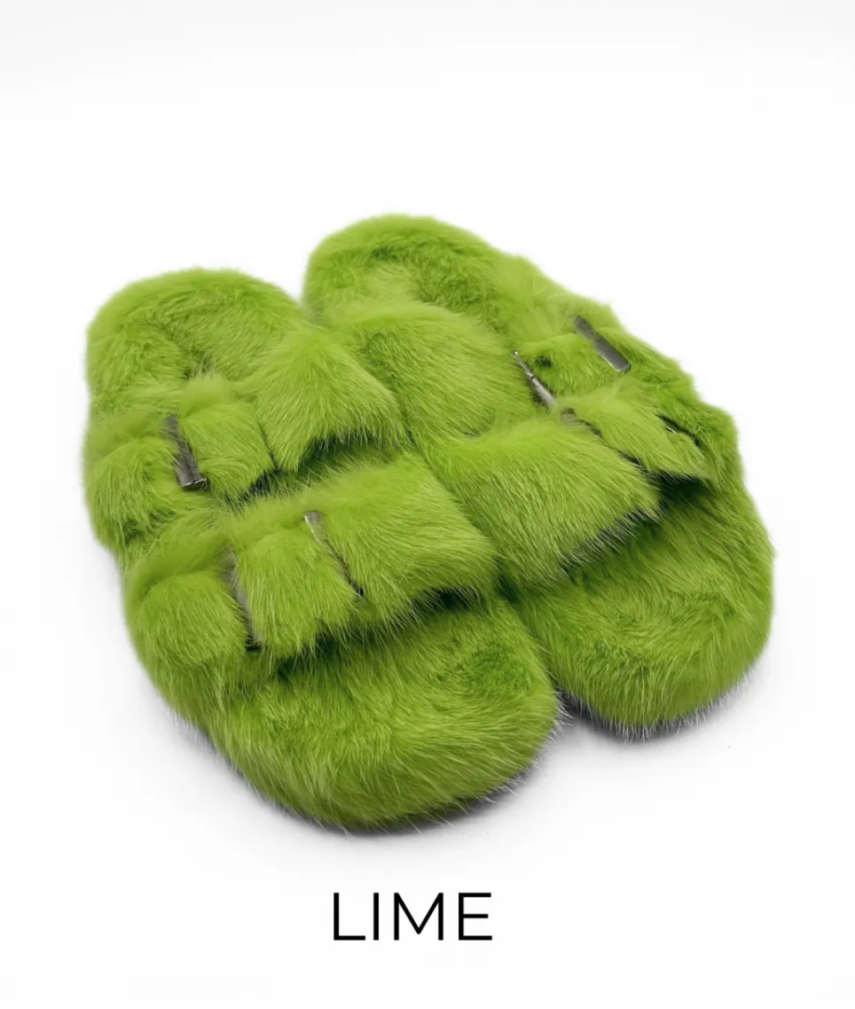 Slides, Open Toe Luxury Mink Shoes - Linda Richards - Style MKS01