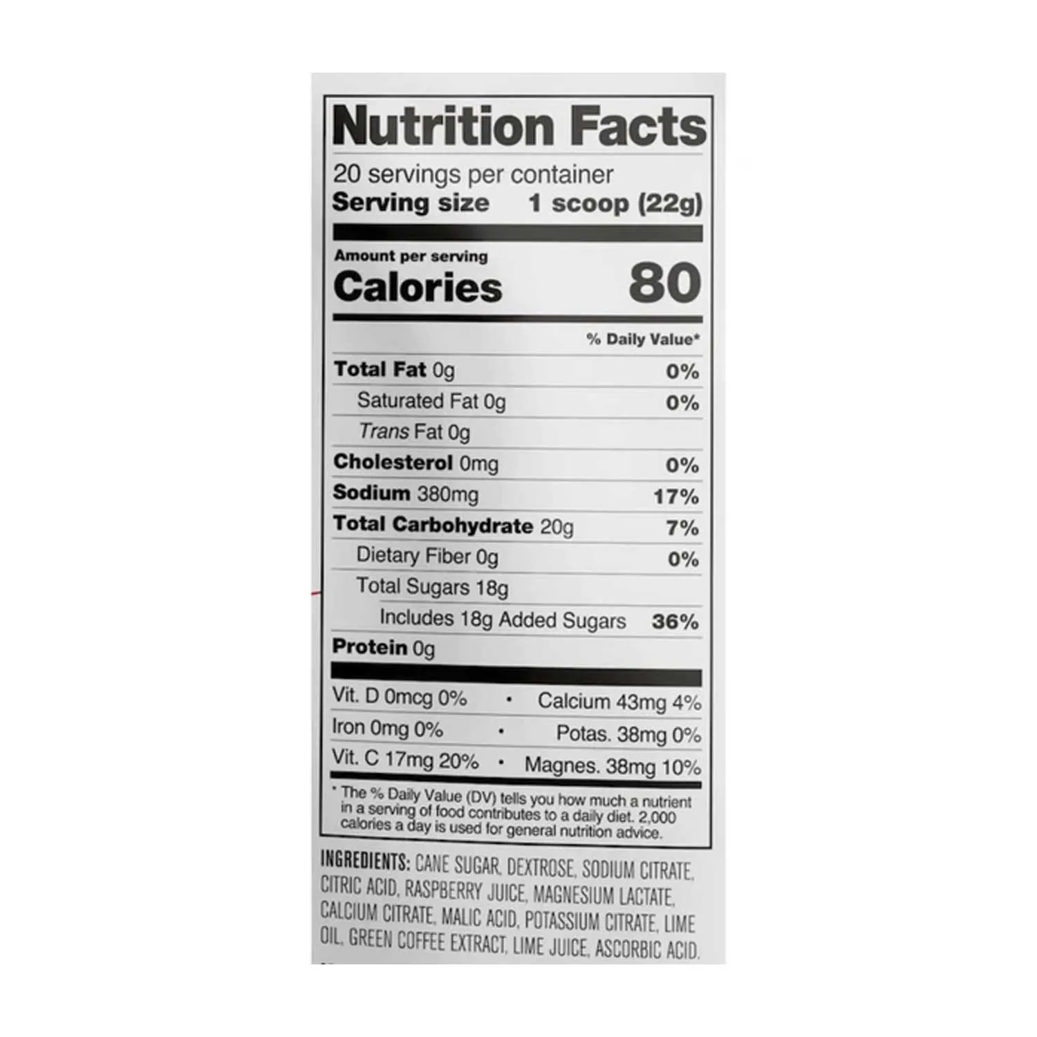 Sport Hydration Drink Mix, Raspberry Limeade with Caffeine, Single Serving