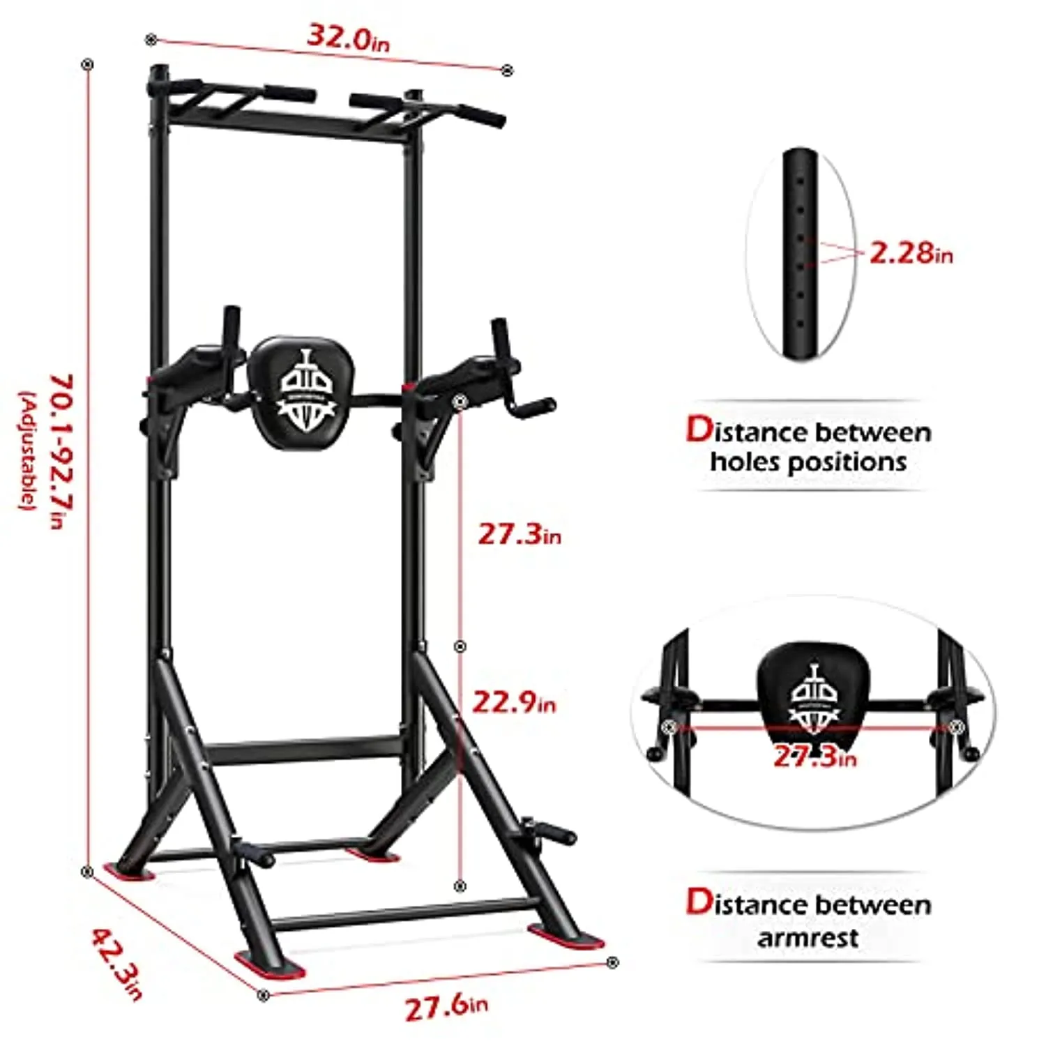 Sportsroyals Power Tower Pull Up Dip Station Adjustable Multi-Function Home Gym Strength Training Fitness Equipment Newer Version