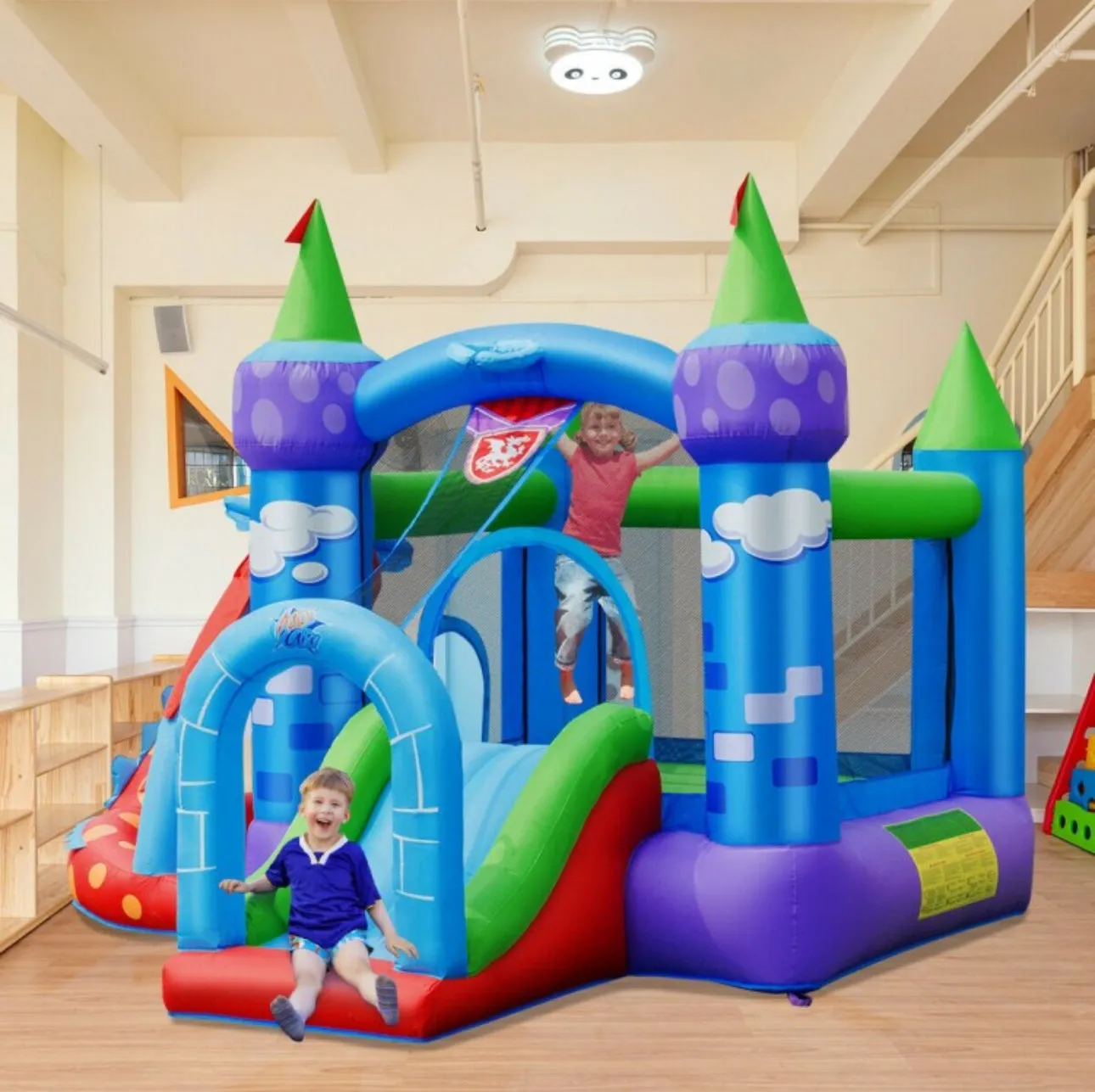 Super Cool & Fun Kids Awesome Dragon Inflatable Bouncy House Castle W 740W Blower | Slide | Ball Pit | Balls | Jump Area | Basketball | Indoor / Outdoor