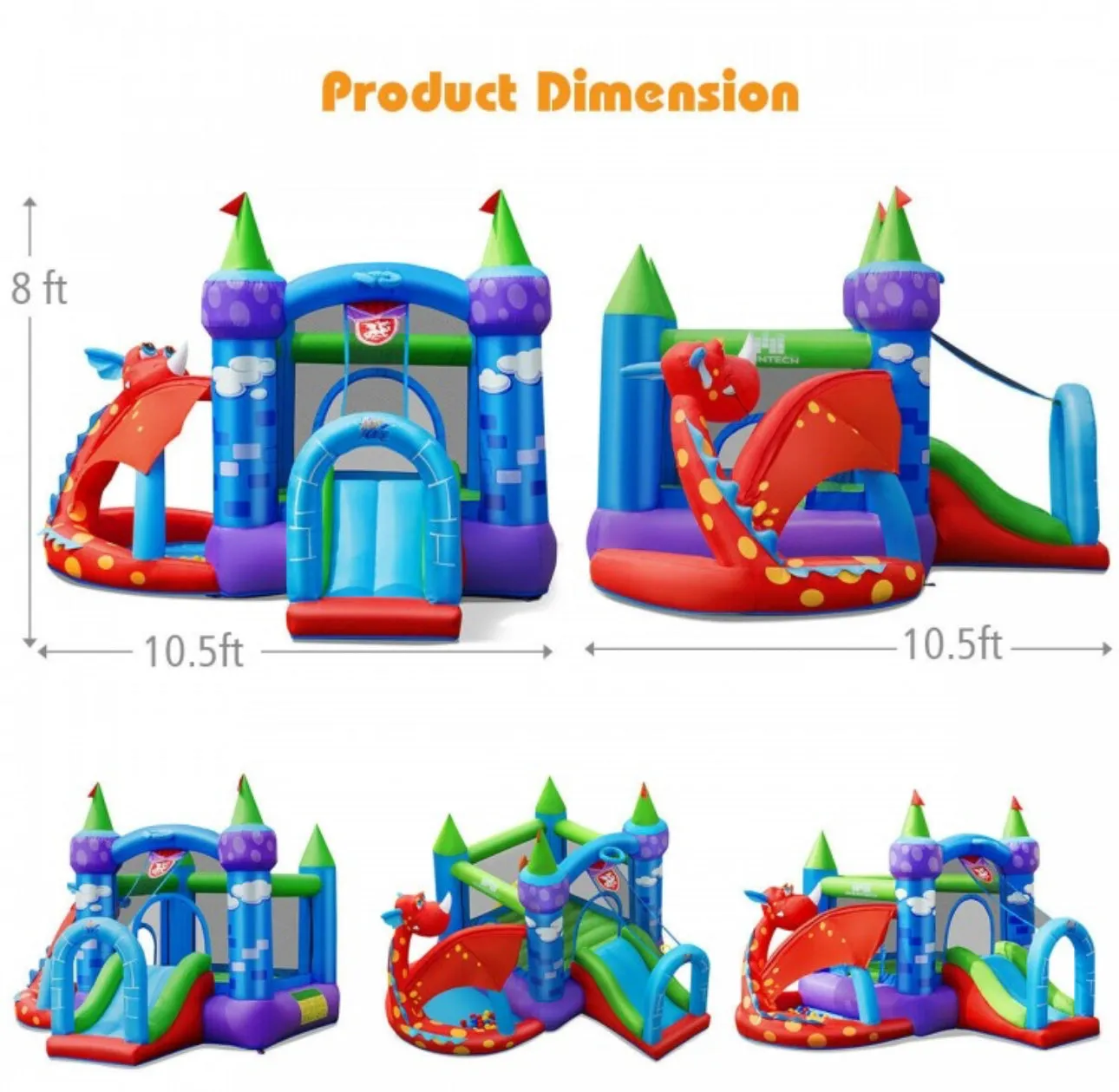 Super Cool & Fun Kids Awesome Dragon Inflatable Bouncy House Castle W 740W Blower | Slide | Ball Pit | Balls | Jump Area | Basketball | Indoor / Outdoor