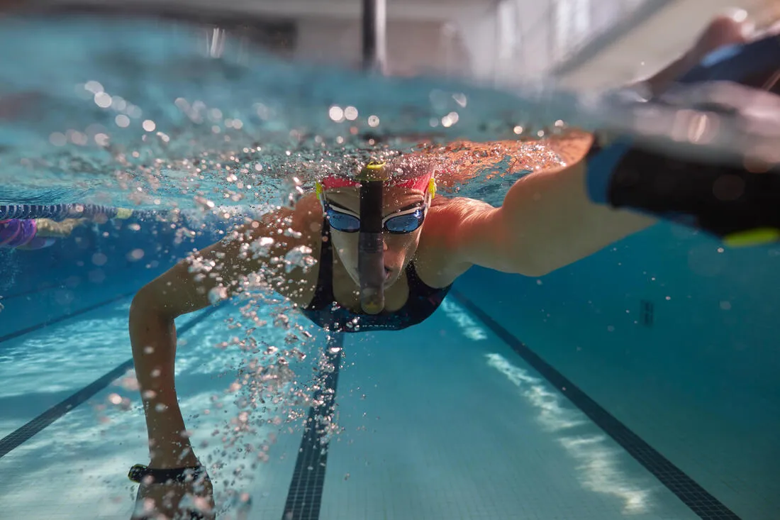Swimming Front-Mounted Snorkel 500 Size L - Blue Yellow