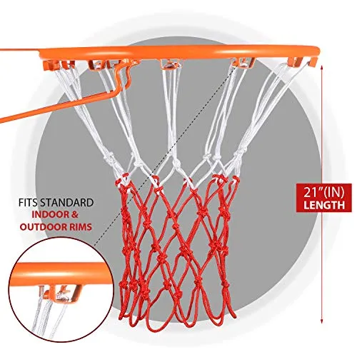Syhood Basketball Net Hoop Net for All Weather, Fits Standard Indoor or Outdoor Basketball Hoop, 12 Loop (5 Knots, White Red)