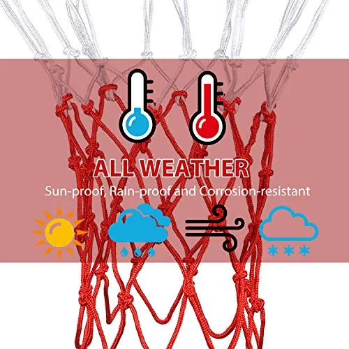 Syhood Basketball Net Hoop Net for All Weather, Fits Standard Indoor or Outdoor Basketball Hoop, 12 Loop (5 Knots, White Red)