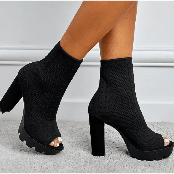 Thick Heel Fish Mouth Short Boots