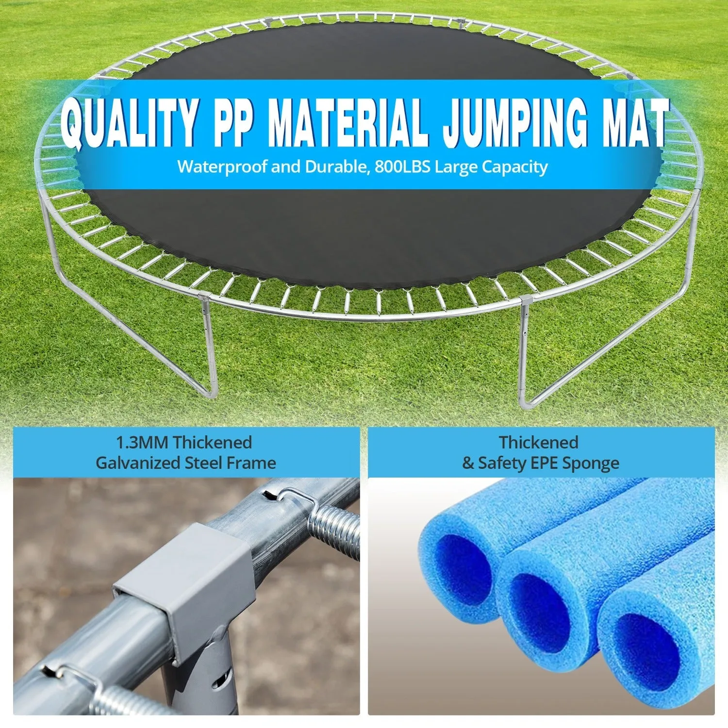 TRIPLETREE 14FT Trampoline With Safety Enclosure Net, Basketball Hoop & Ladder, Suitable For Kids & Adults, 800LBS