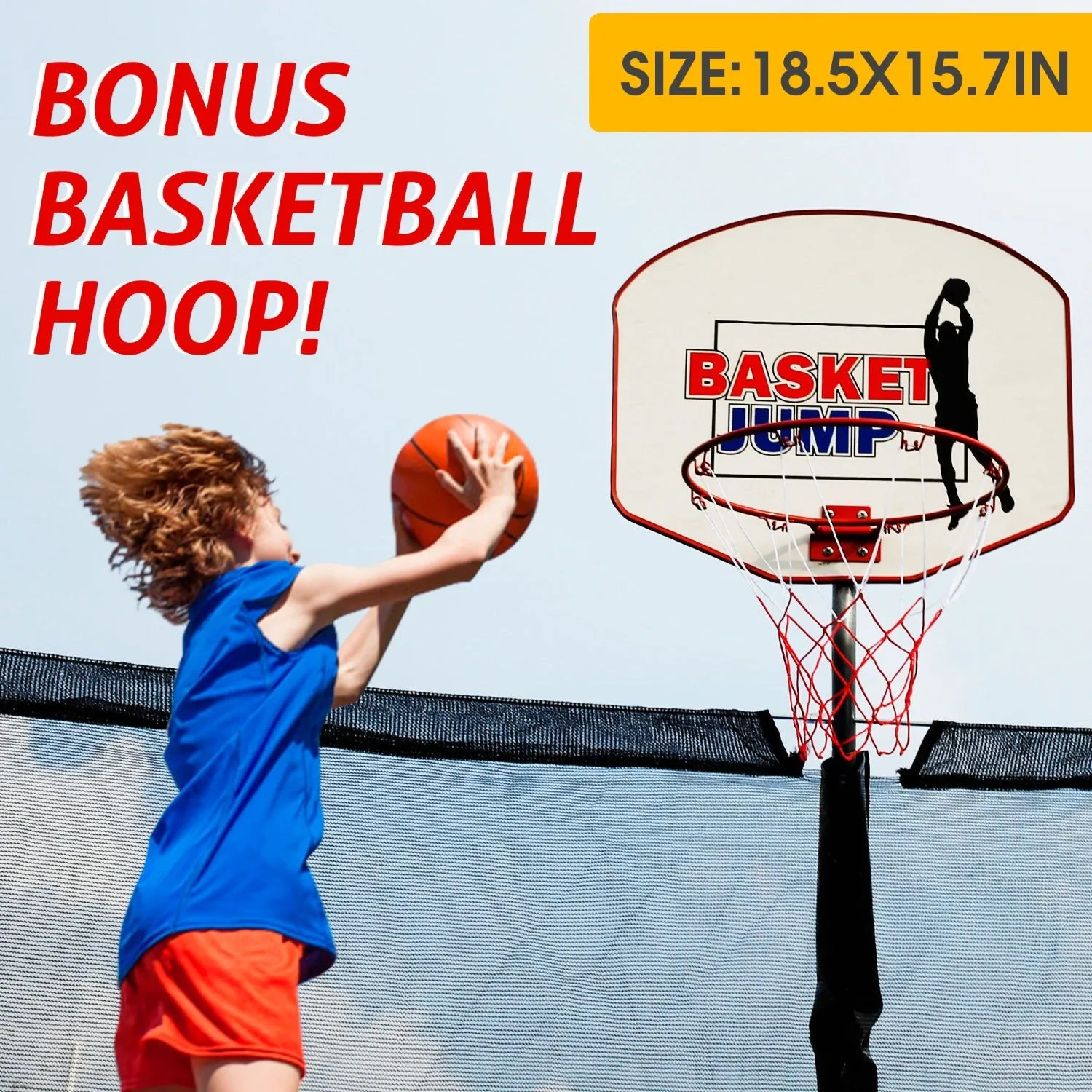 TRIPLETREE 14FT Trampoline With Safety Enclosure Net, Basketball Hoop & Ladder, Suitable For Kids & Adults, 800LBS
