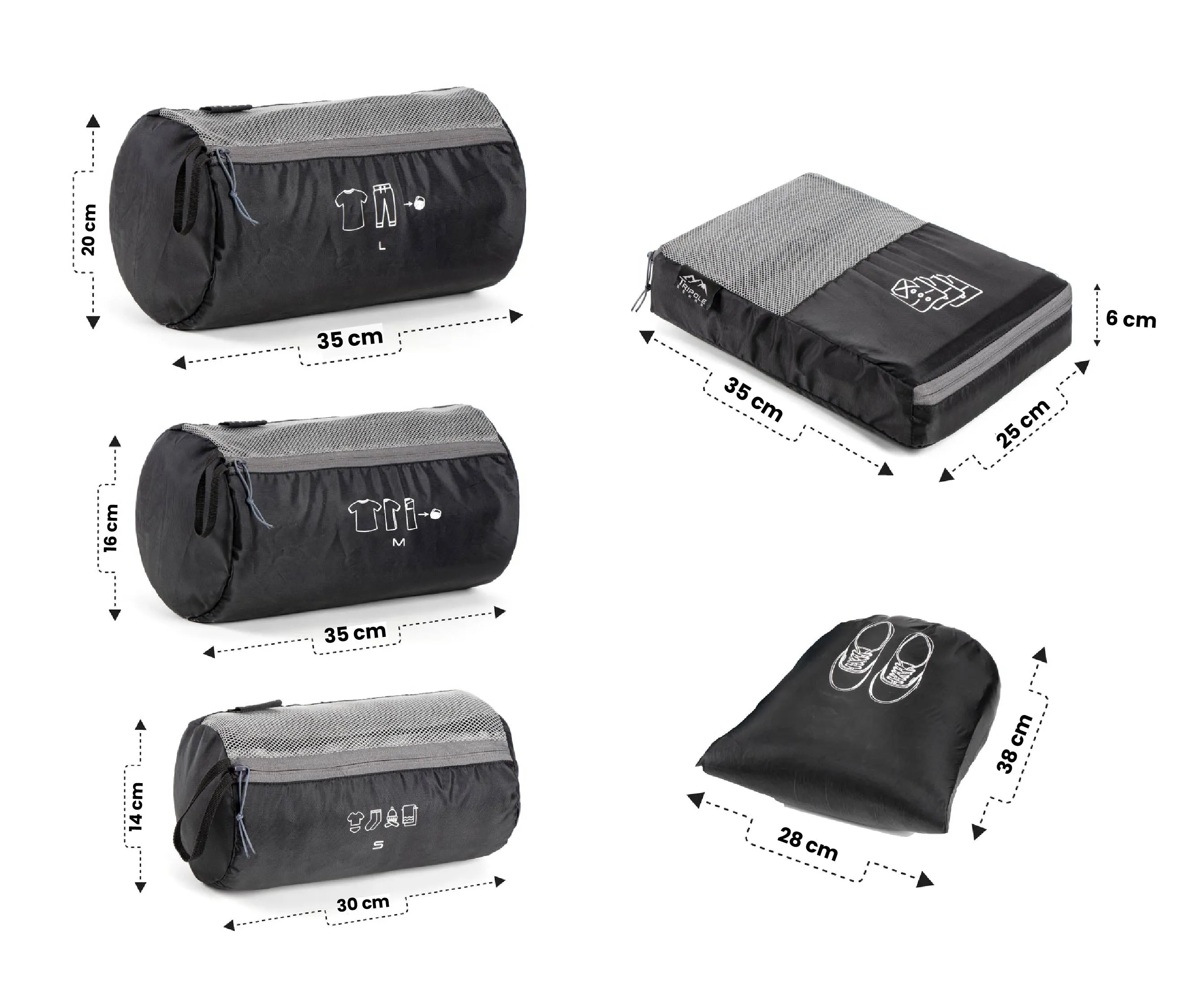 Tripole Organizer Packs - Cylindrical Shaped & Shirt Organizer- Set of 6