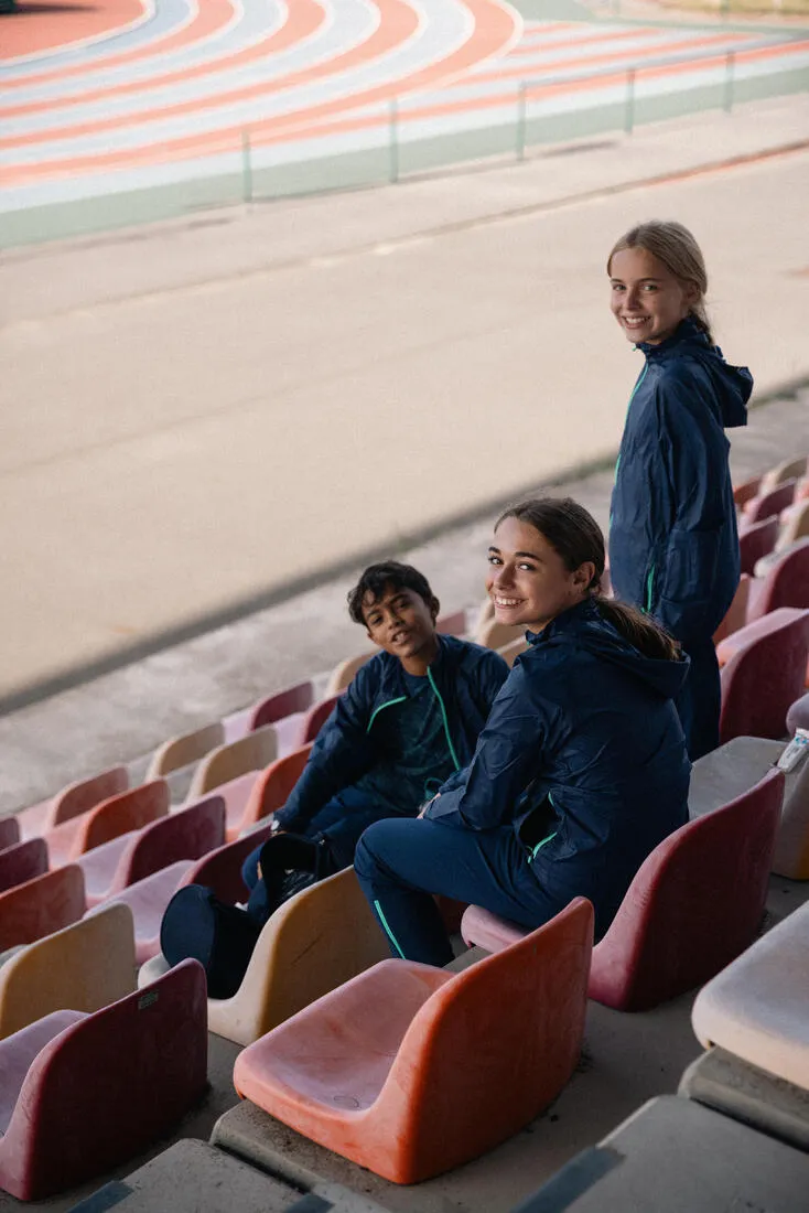 Veste de course à pied coupe vent à capuche Enfant - Kiprun wind marine verte