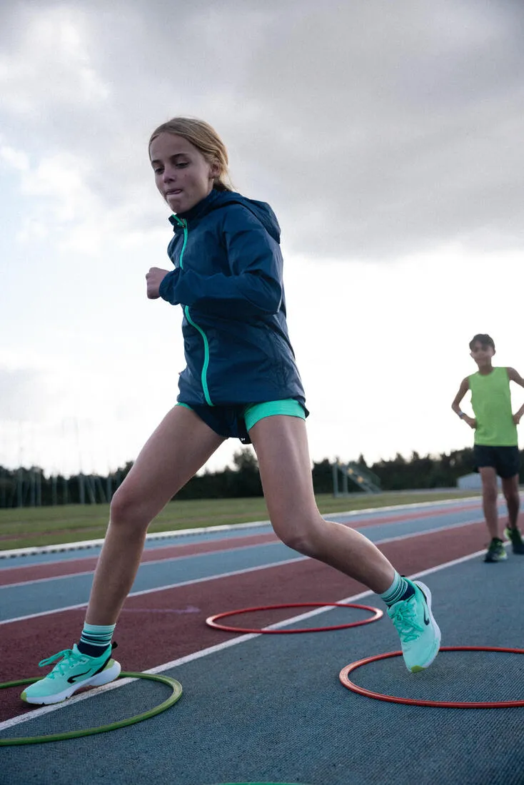Veste de course à pied coupe vent à capuche Enfant - Kiprun wind marine verte