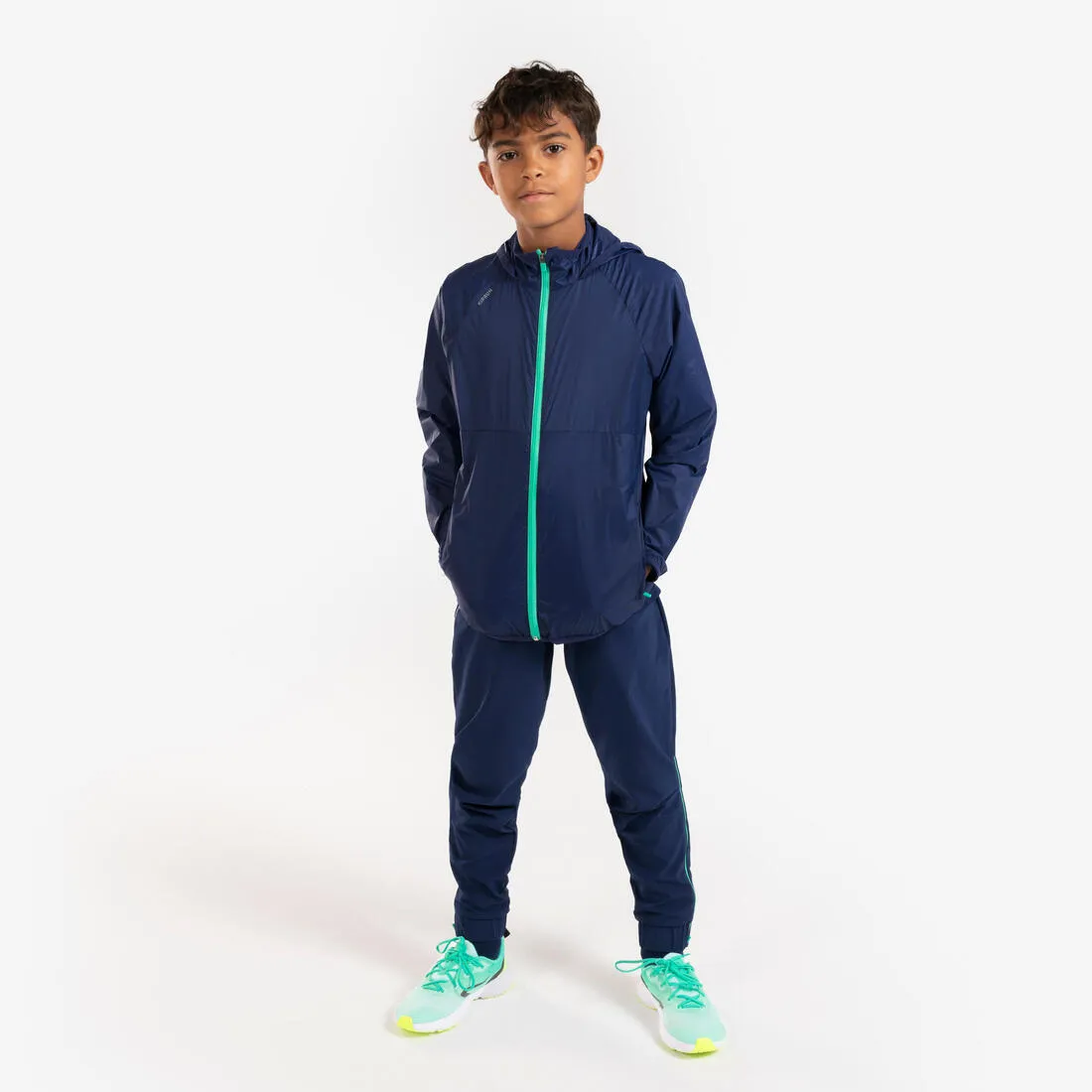 Veste de course à pied coupe vent à capuche Enfant - Kiprun wind marine verte