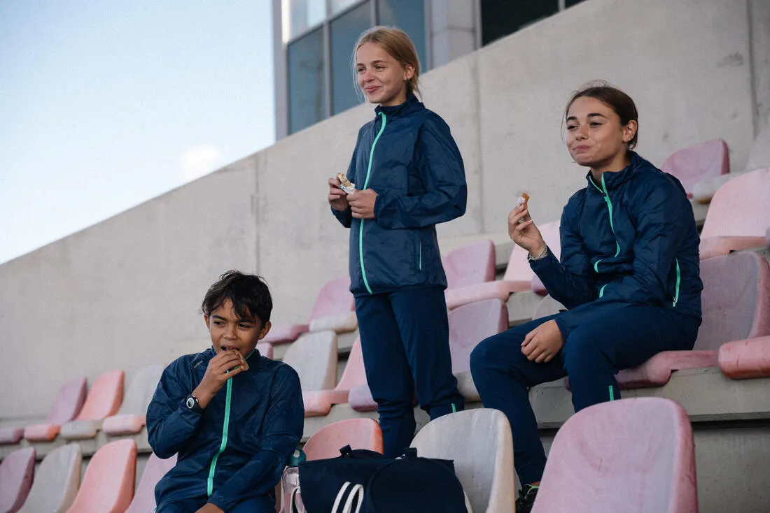 Veste de course à pied coupe vent à capuche Enfant - Kiprun wind marine verte