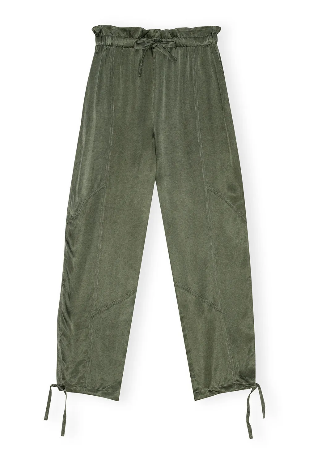 Washed Satin Elasticated Waist Pants in Climbing Ivy