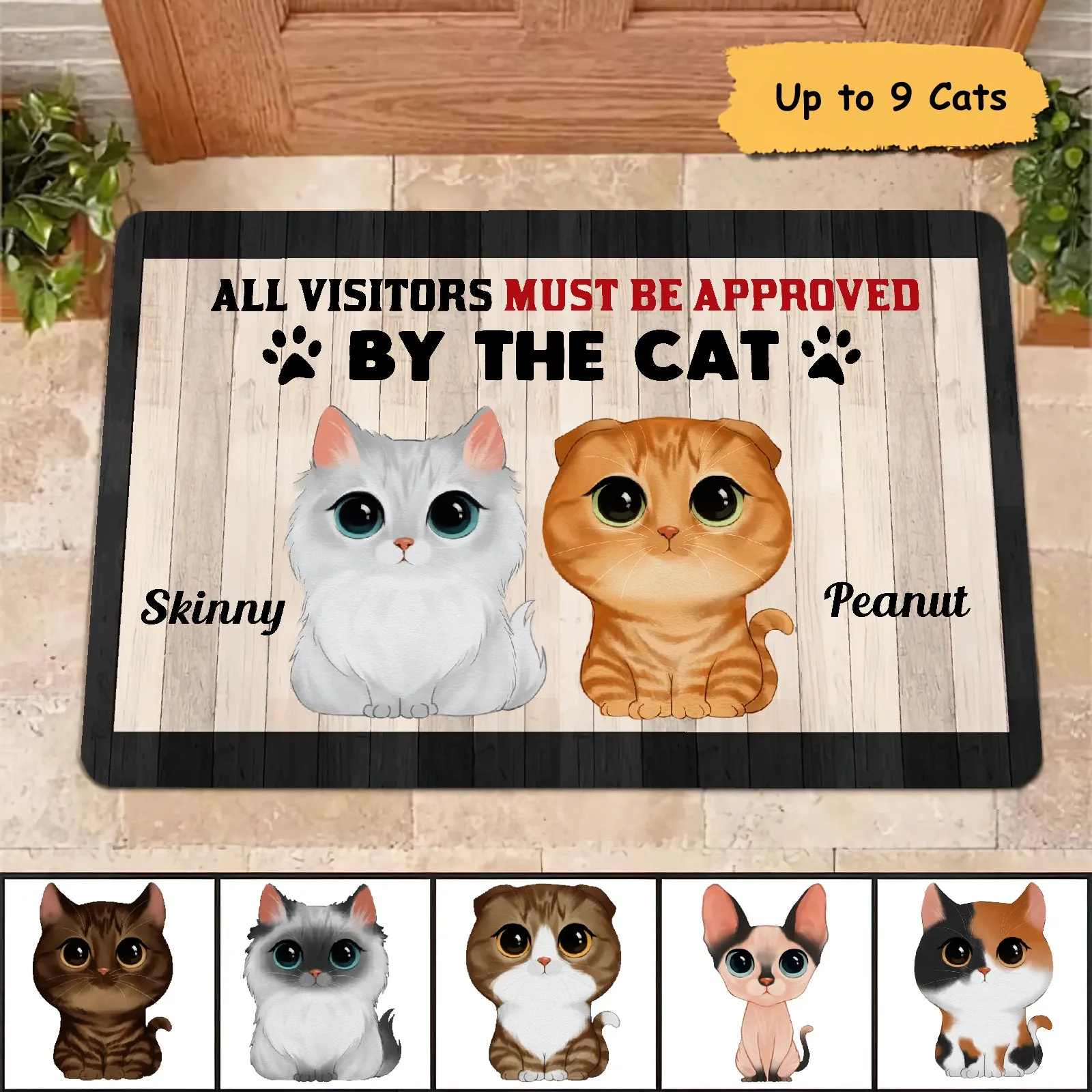 Watercolor Cute Cats All Visitors Must Be Approved By Cats Personalized Doormat