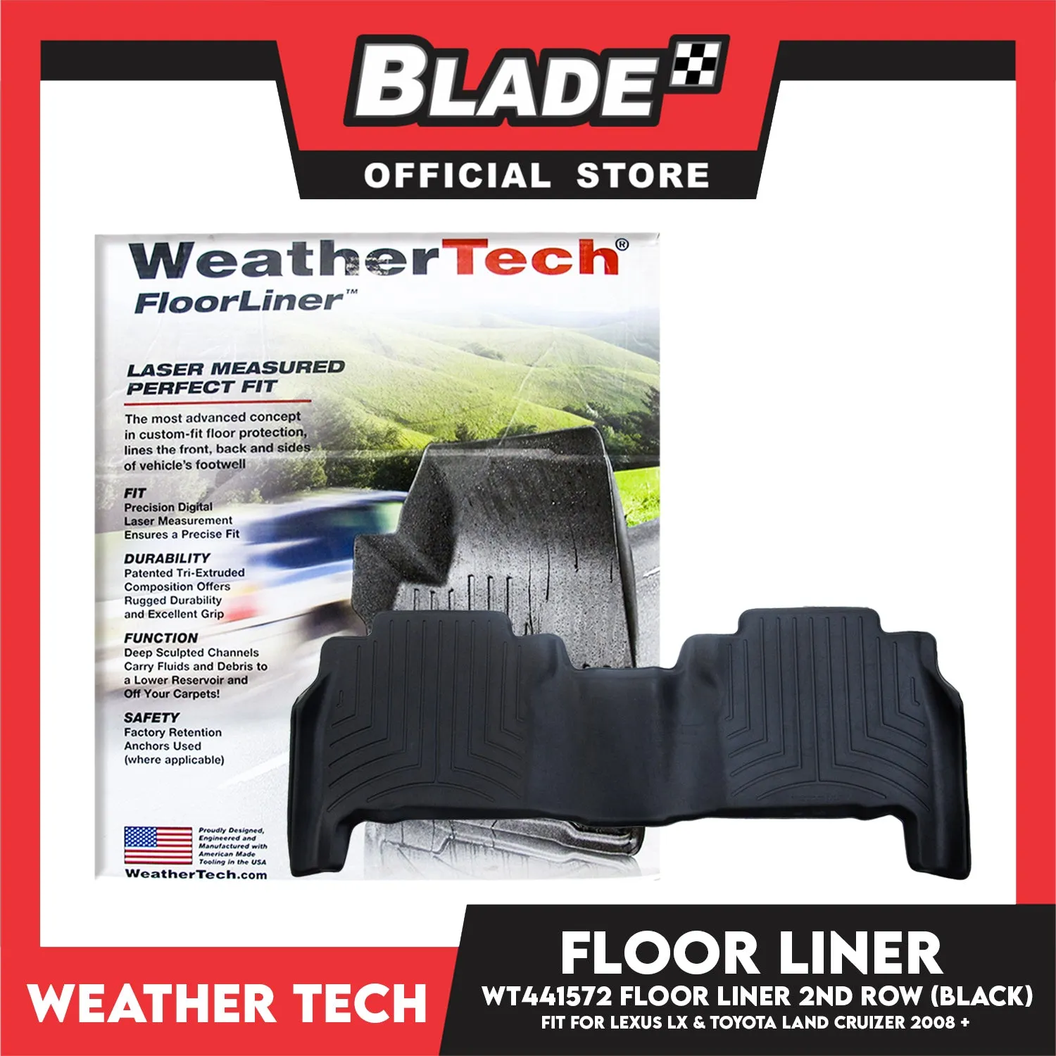 WeatherTech Rear Floor Liner WT441572 2nd Row (Black) Fit for Lexus LX 2008  & Toyota Land Cruizer 2008 