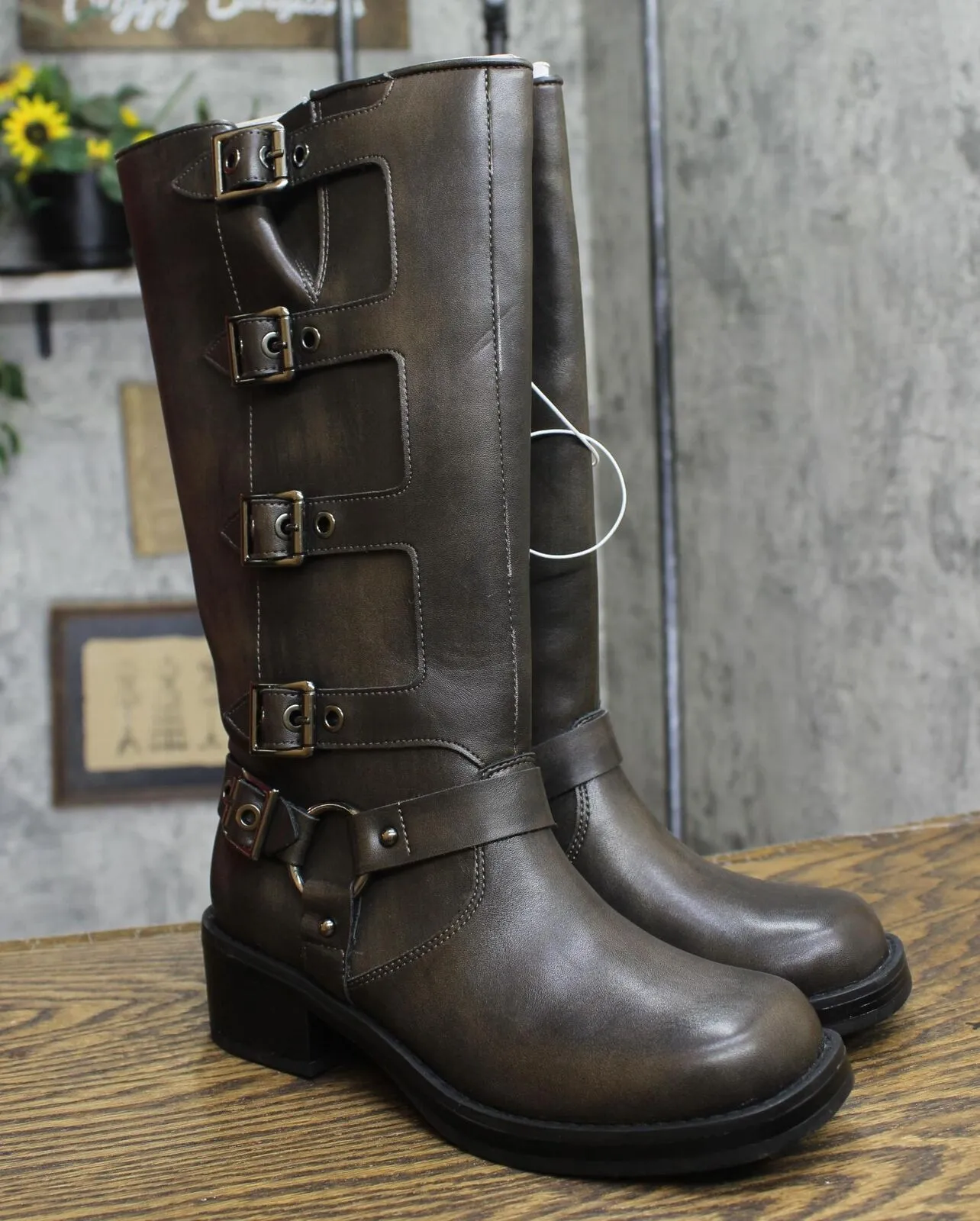 Wild Fable Womens Rebel Tall Moto Buckle Boots 90366583 Brown 6M