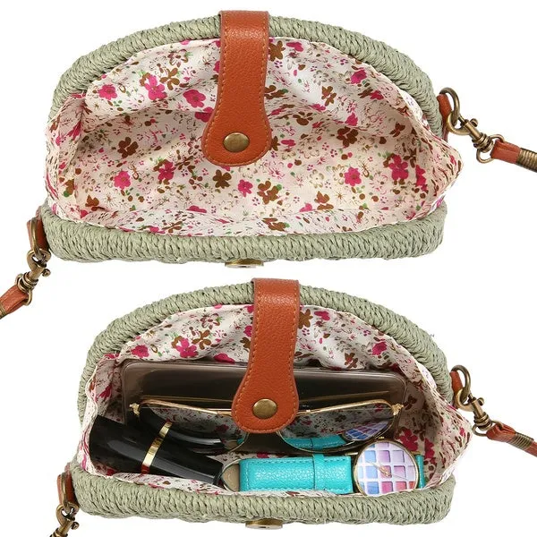 Women Crossbody Round Straw Bag Handbag Shoulder Beach Travel Rattan Bag Summer
