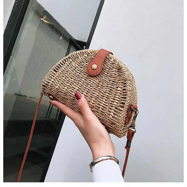 Women Crossbody Round Straw Bag Handbag Shoulder Beach Travel Rattan Bag Summer
