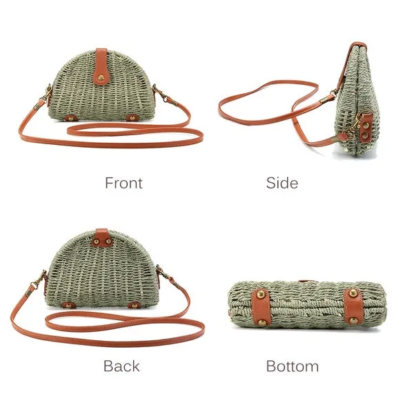 Women Crossbody Round Straw Bag Handbag Shoulder Beach Travel Rattan Bag Summer
